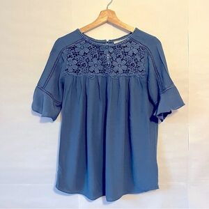 LOFT Women’s Crochet Embroidered Blouse in Soft Blue